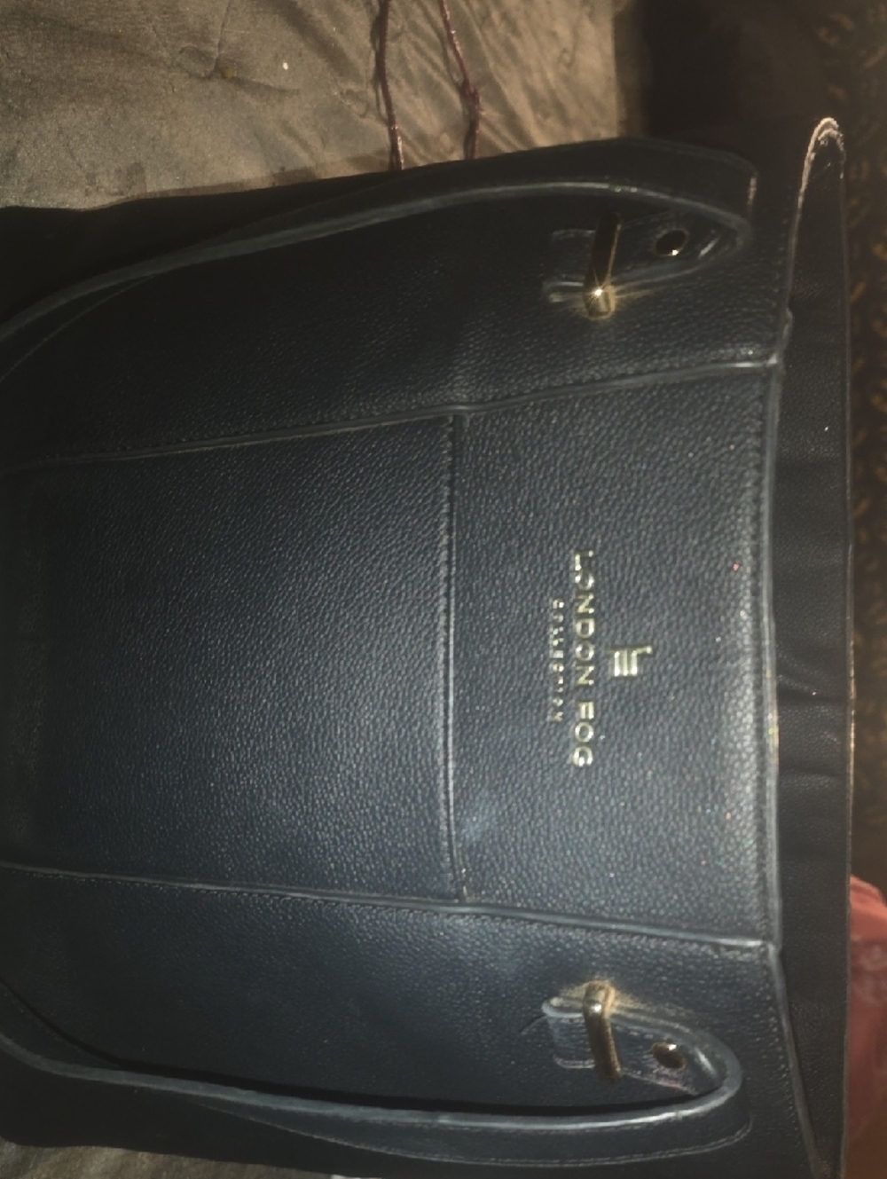 London Fog Black Pebbled Leather Tote with Gold Hardware - Picture 3 of 4